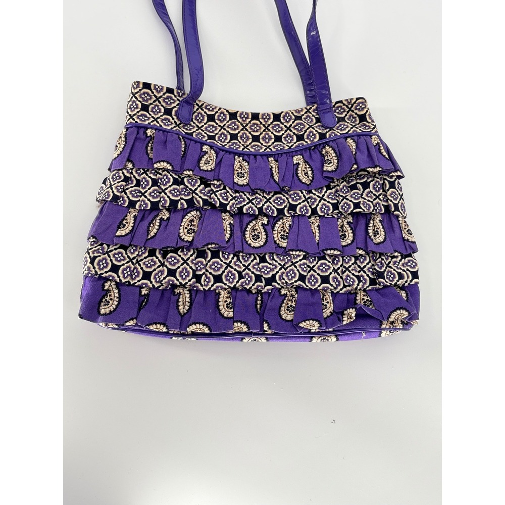 Vera Bradley Purple Paisley Ruffled Handbag Quilted Shoulder Tote Wallet Set - Picture 3 of 10